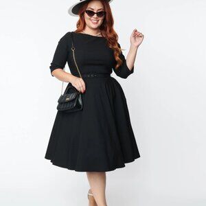 Unique Vintage Plus Size 1950s Black Devon Swing Dress - 3x